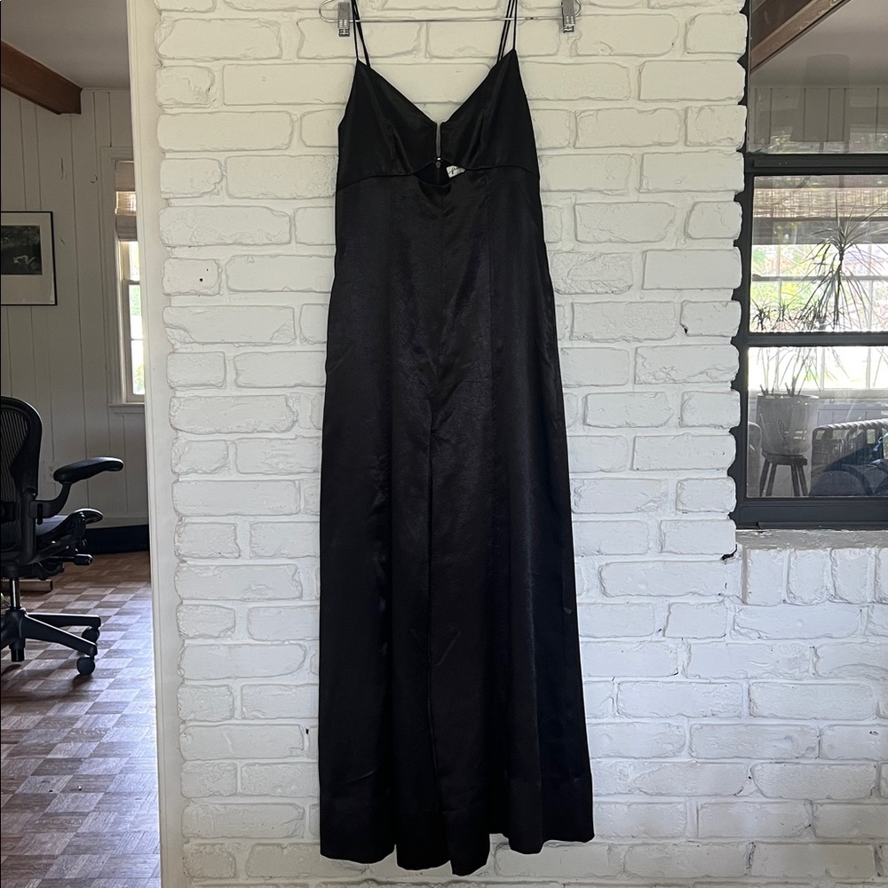 NWT Free People Abbie Satin Wide Leg Jumpsuit in Black, Size 2 - Picture 6 of 8